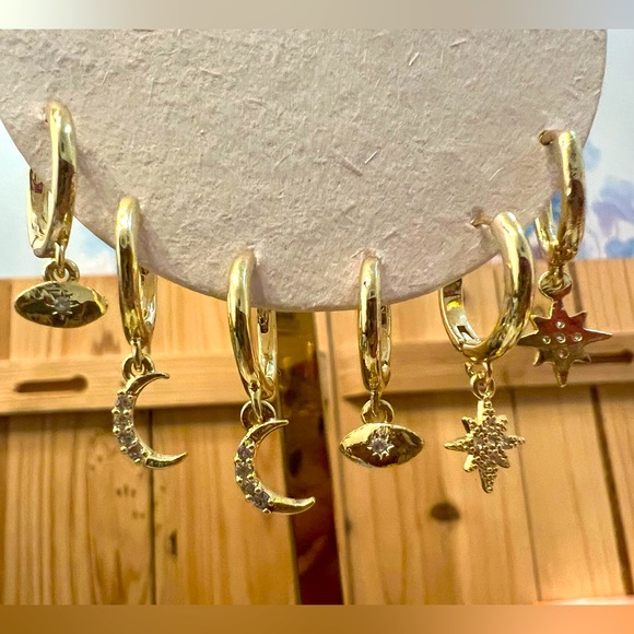 Rubi Set of Gold Plated Earrings with Evil Eye Star - Picture 2 of 5